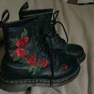Dr. Martens combat boots with rose embroidery